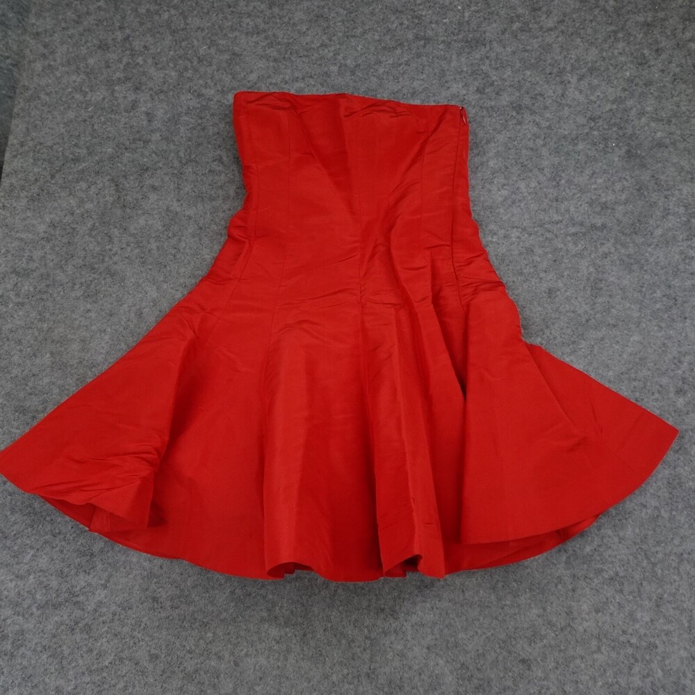 Ralph Lauren Dress Womens 10 Red Strapless Fit Flare Silk Party Sleeveless C